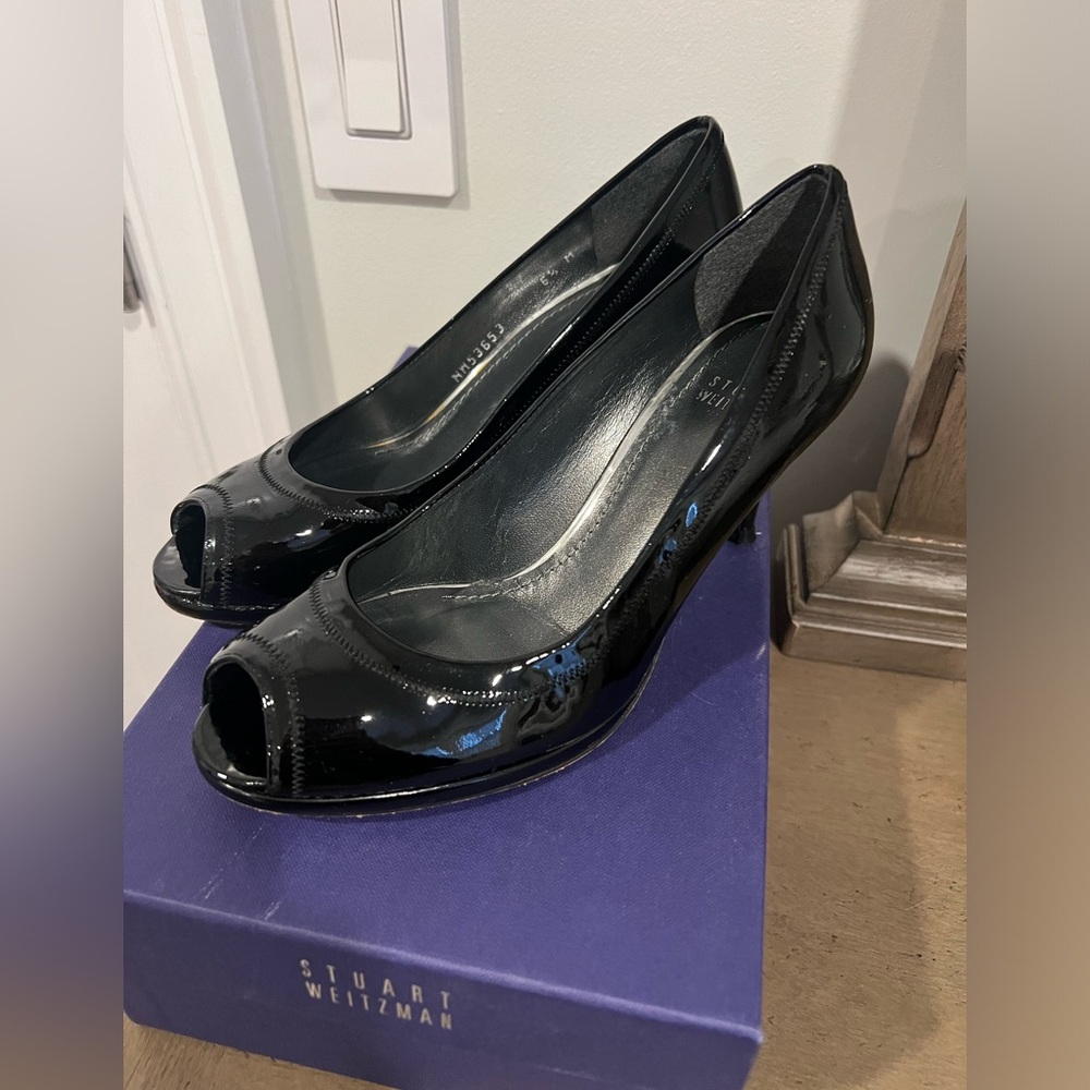 Stuart Weitzman - Black Patent Peep Toe Pump